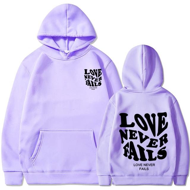 Love Never Fails Print Letter Hoodies Men/Women Sweatshirt Black Autumn Vintage Oversized Harajuku Loose Tops Casual Pullovers