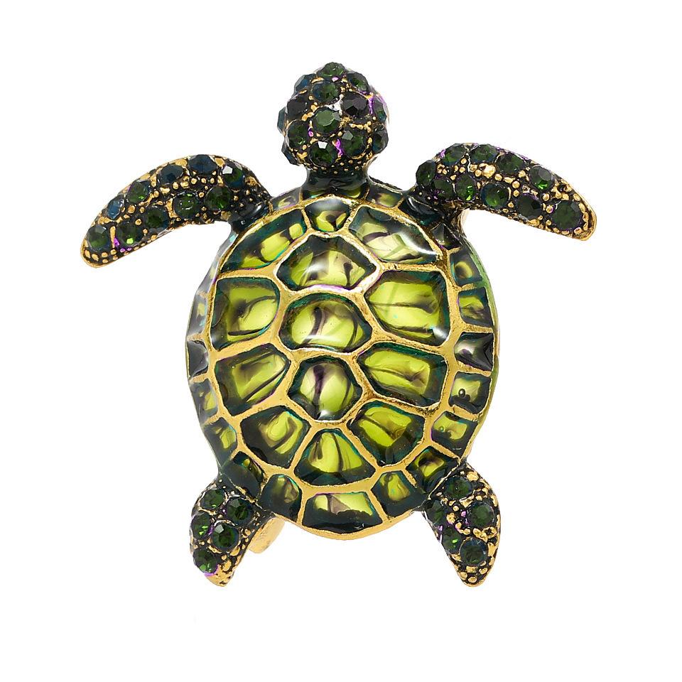 Vintage Drop Glaze Imitation Enamel Turtle Brooch Rhinestone Epoxy Ocean And Animal Pin Accessories Corsage