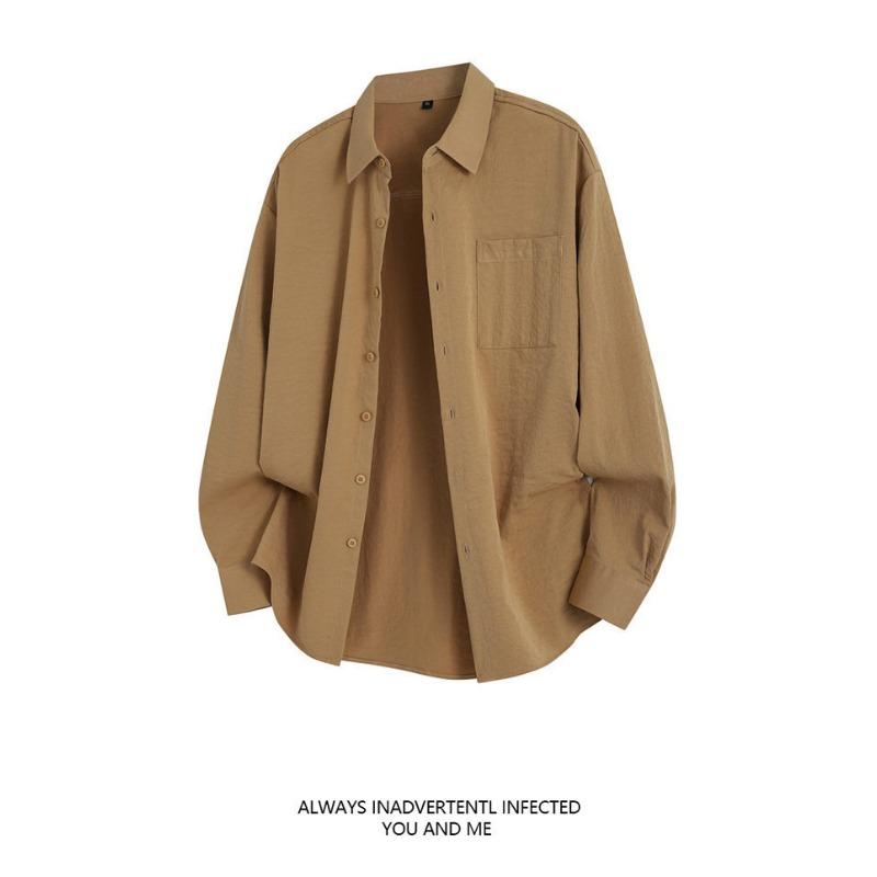 Men Solid Color Loose Casual Long Sleeve Button Up Shirt Outerwear