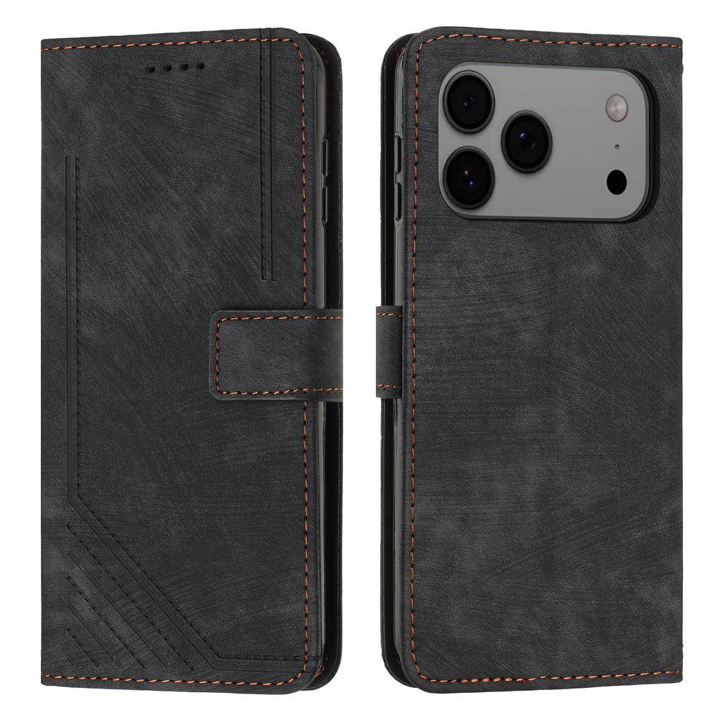 For iPhone 17 Pro Max Stand Case Imprinted Lines Leather Phone Cover