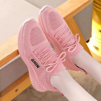New Fly Woven Shoes Soft Sole Breathable Women's Mesh Shoes Casual Sports Running Shoes Casual Lace-up Female Student Shoes