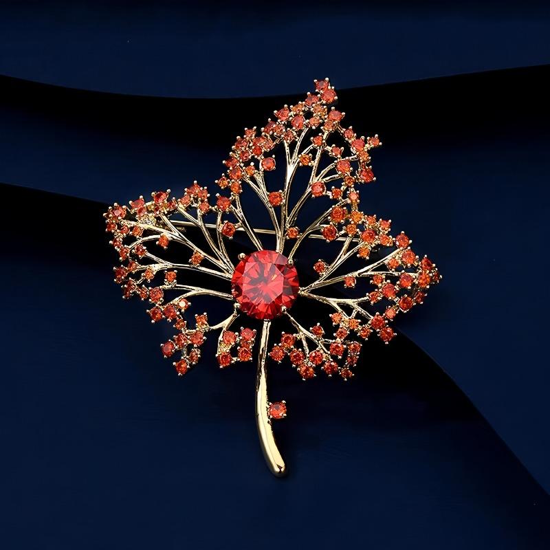 Red Maple Brooch, High-end Women's Red Maple Leaf Crystal Brooch, Light Luxury Design Sense