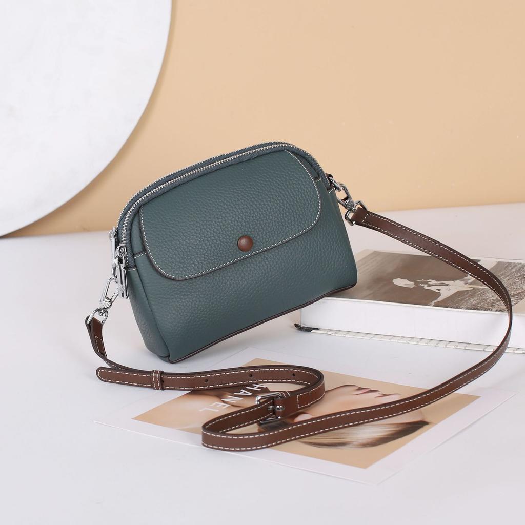 Cowhide Women's Bag Single Shoulder Crossbody Women's Bag Practical Multi-compartment Contrasting Color Change Bag Shell Bag