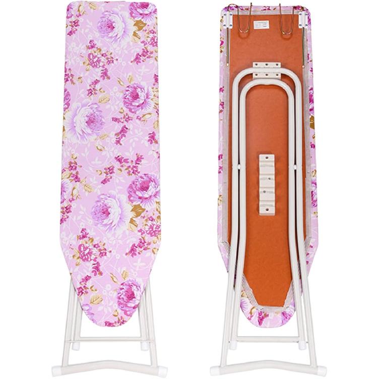 Foldable Ironing Board Full-Size Itoning Board Height Adjustable Iron Board with Print Flower Heat Resistant Cover, 42" Long Ironing Board with Steam
