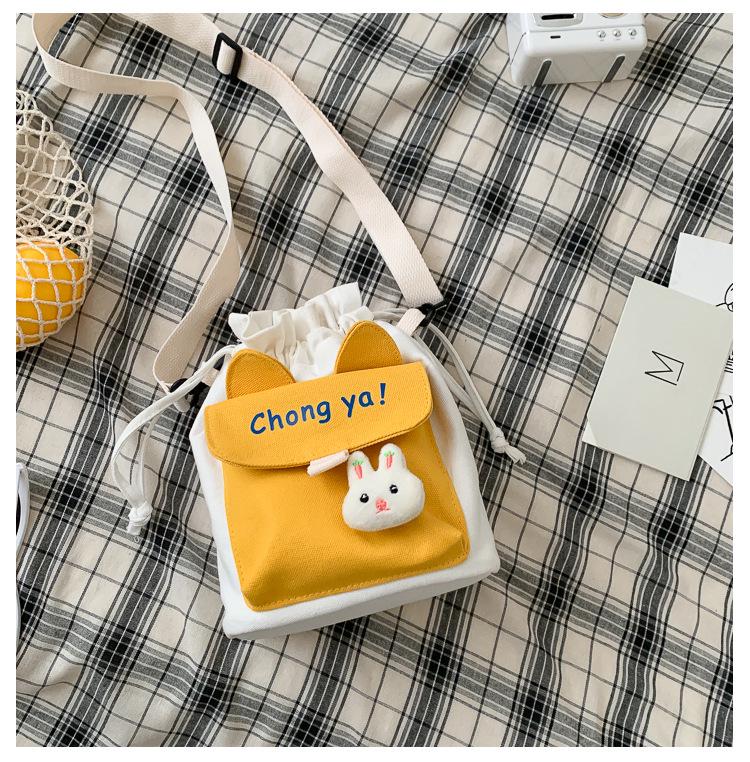 Korean Style Cute Versatile Canvas Crossbody Bucket Bag for Women