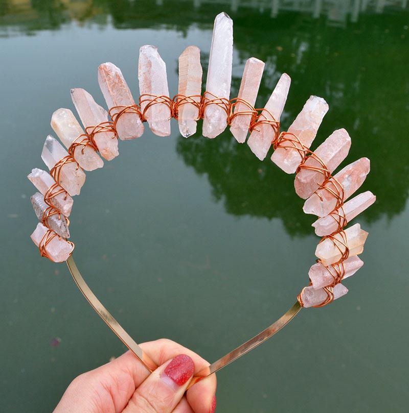 Handmade Natural Crystal Retro Moon Crown Headband - Rose Gold