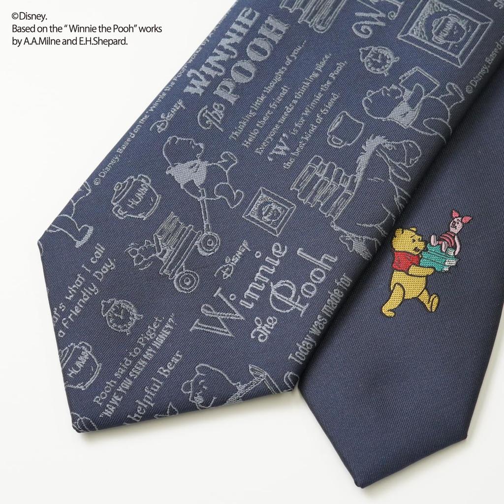 [Disney] Winnie the Pooh Calligraphy Pattern Tie D50026 Navy