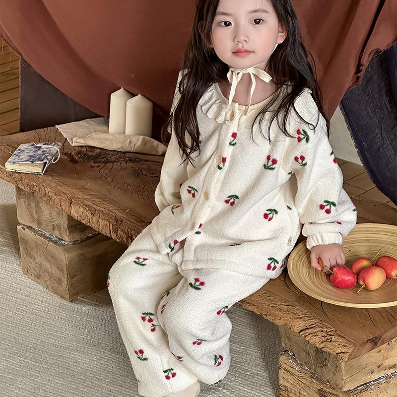 Kinder Pyjamas Herbst und Winter Plus Samt Verdickung Mädchen Baby Home Service Anzug Koreanische Spitze