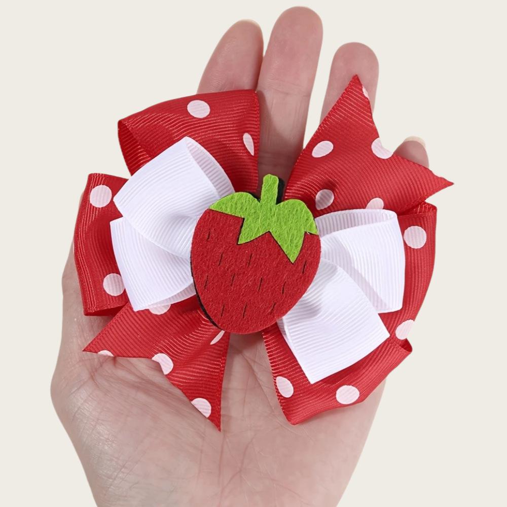 Strawberry Bow Hair Clip - Sweet Princess Double Clip Accessory for Girls синий