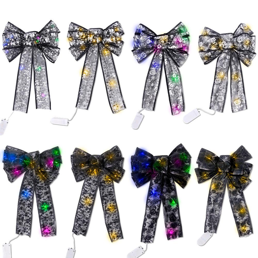 Halloween Stunning Bow Decoration With Glowing Skeleton And Pumpkin Designs For Parties Festive