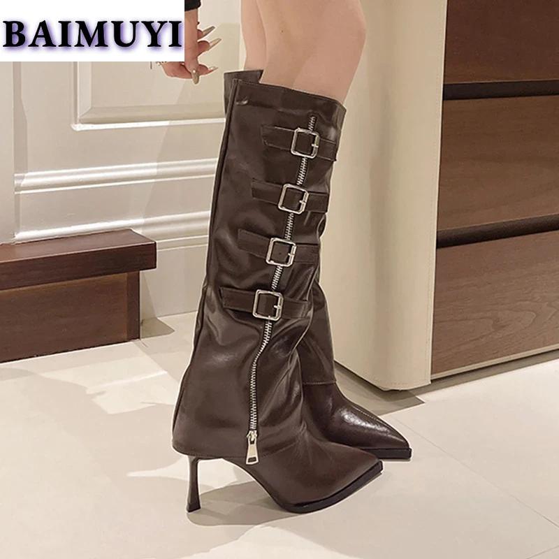 Talons hauts sexy à bout pointu Chaussures pour femmes Marque Bottes hautes jusqu'au genou Tendance 2025 Fermeture éclair Stilettos Bottes punk Escarpins de créateur Mujer Botas