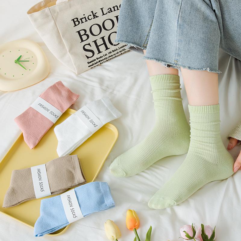 Women's 2025 Dopamine Dance Socks: Colorful, Scrunched Cotton Mid-Calf Socks for All Seasons