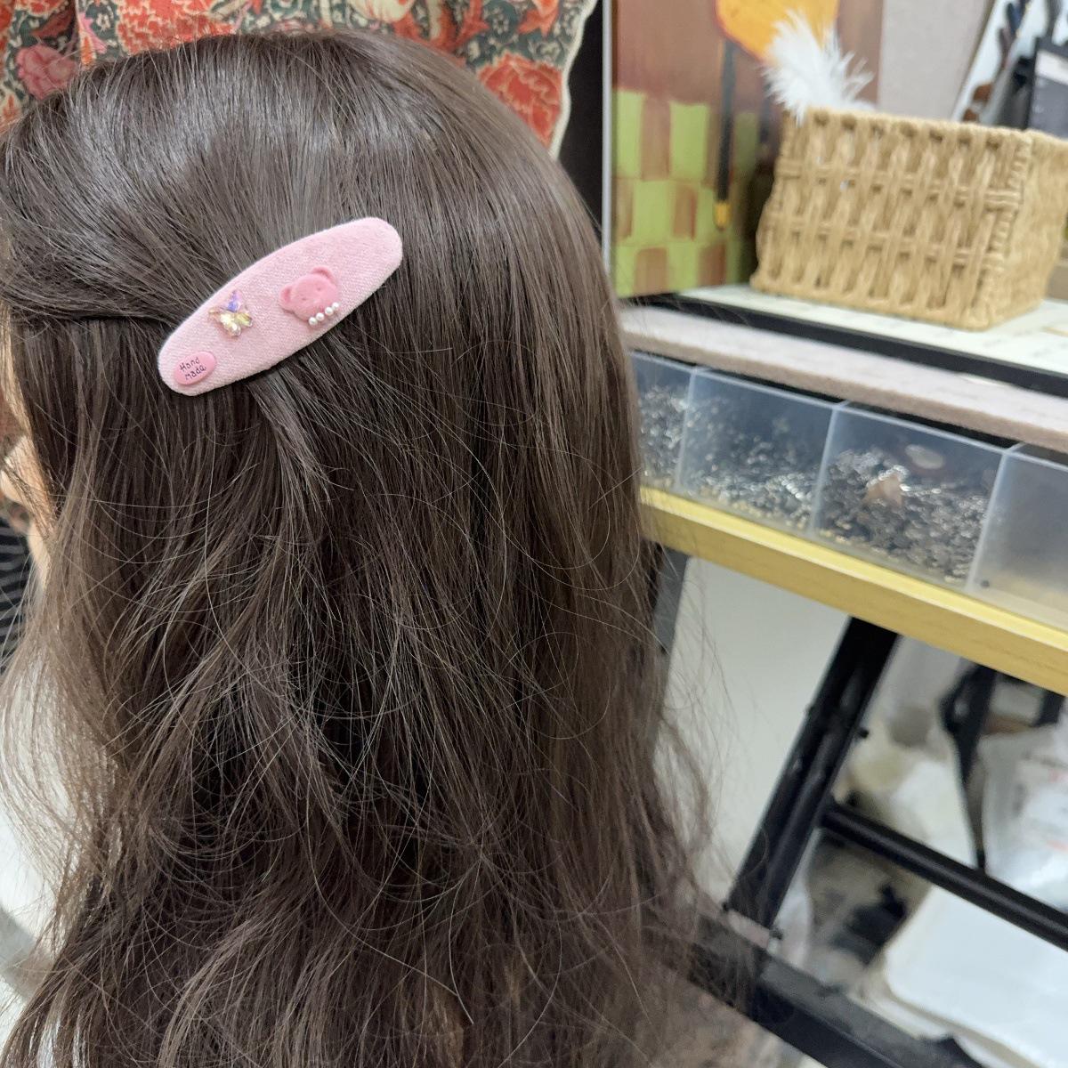 

Cute Cartoon Bear Heart Hair Clips for Women - Sweet Forehead & Side Bangs BB Clips рожевий
