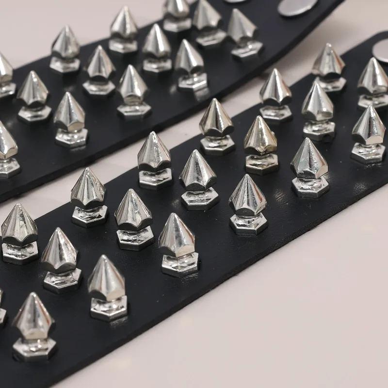 Punk Exaggerated Bracelets with Pointed Nails and Rivets Three Rows of PU Leather Bracelet Bar Accessories Women's Bracelets