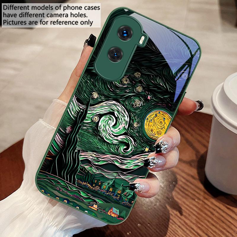 Oil Painting Starry Sky For Honor 30 50 50SE 70 Pro 90 200 200Pro Magic 4 5 7 Lite X9c Smart X50i Plus X9 X30 Glass Phone Case