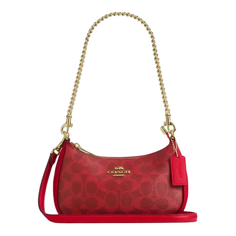 

COACH Teri 19 Gold Hardware Signature Coated Canvas Shoulder Bag Mini Women s Bright Red золотий