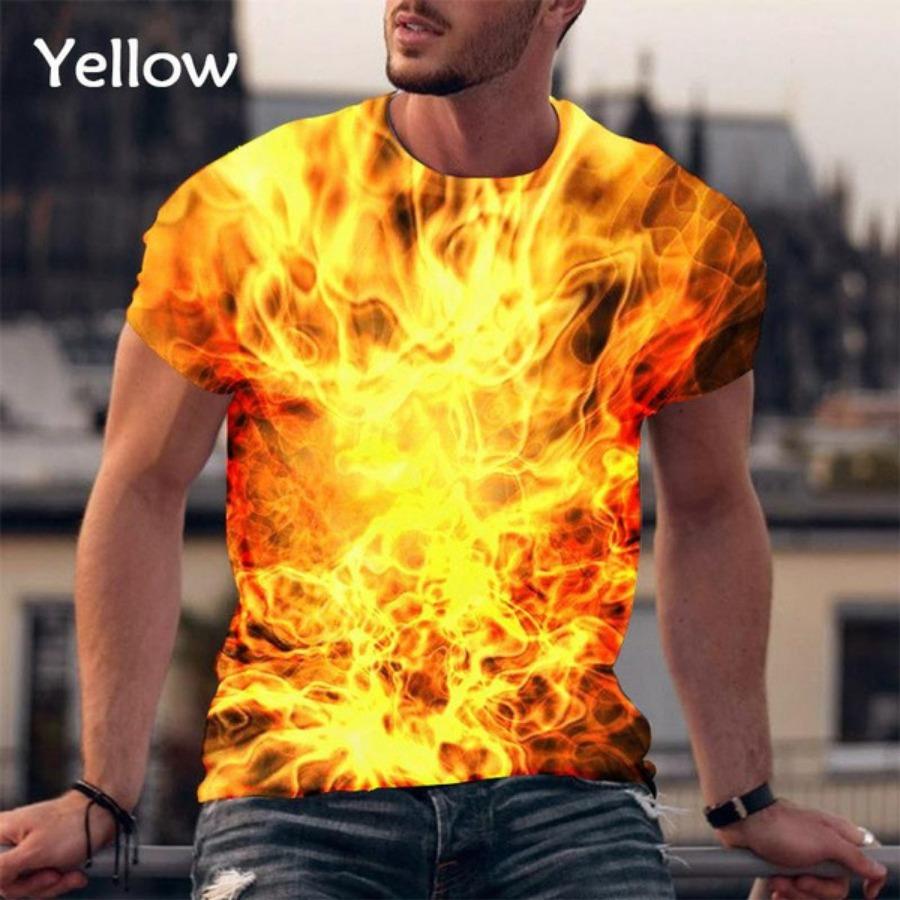 Burning Flame 3D tištěné pánské tričko s krátkým rukávem pro volný čas Módní léto Pánská trička větší velikosti