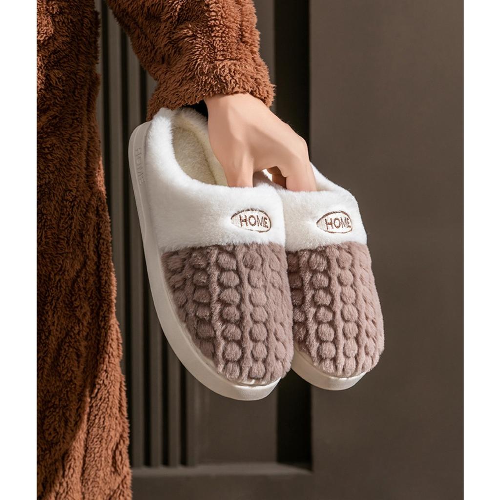 Double Color Wheat Ear Cotton Slippers with Anti Slip Thick Sole for Couples, Autumn and Winter Slippers