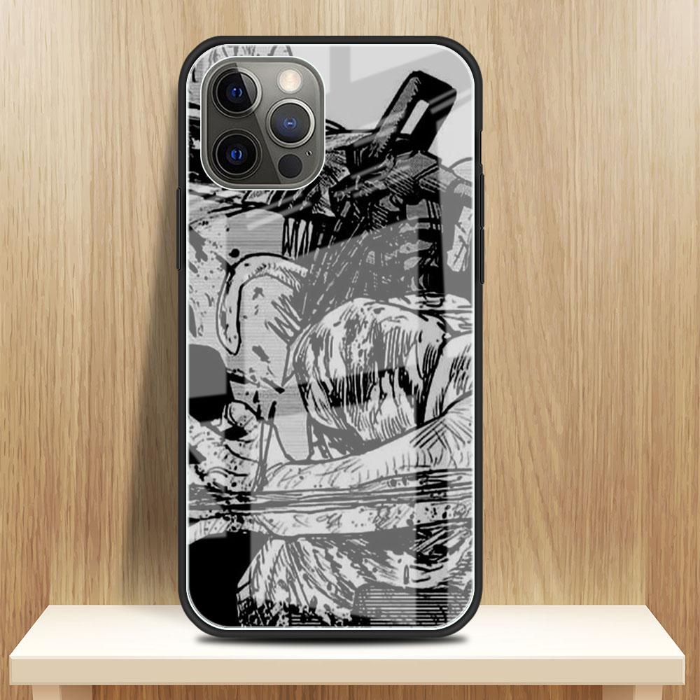 Chainsaw Man Cool Glass Case For Apple iPhone 14 13 Pro 11 12 7 8 Plus SE 2022 XR X XS Max 6 6S Tempered Phone Cover