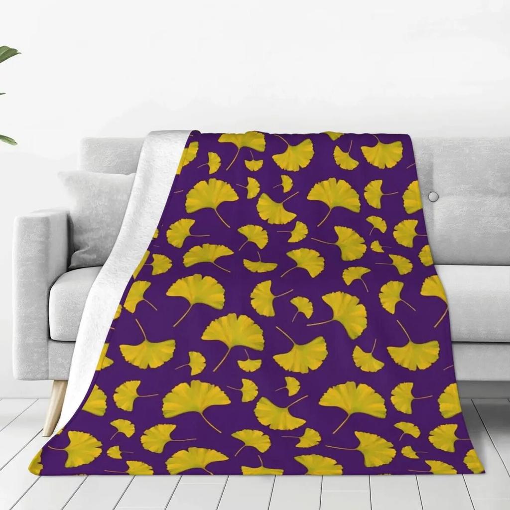 Ginkgo Biloba Flannel Blanket Super Warm Colorful Leaves Print Bedding Throws Winter Travel Office Bedroom Novelty Bedspread
