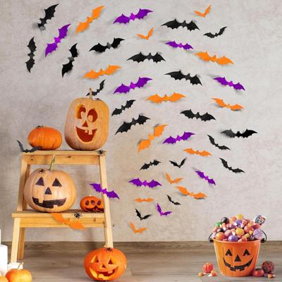 72/120Pcs 3D Bat Wall Stickers Realistic Pattern Easy To Install Wall Decals Halloween Decorations Party Supplies