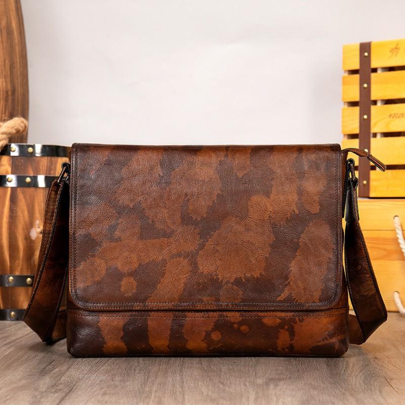 Real Cowhide Men s Shoulder Bag New Fashion Retro Diagonal Style Briefcase Flip Cover Large Capacity