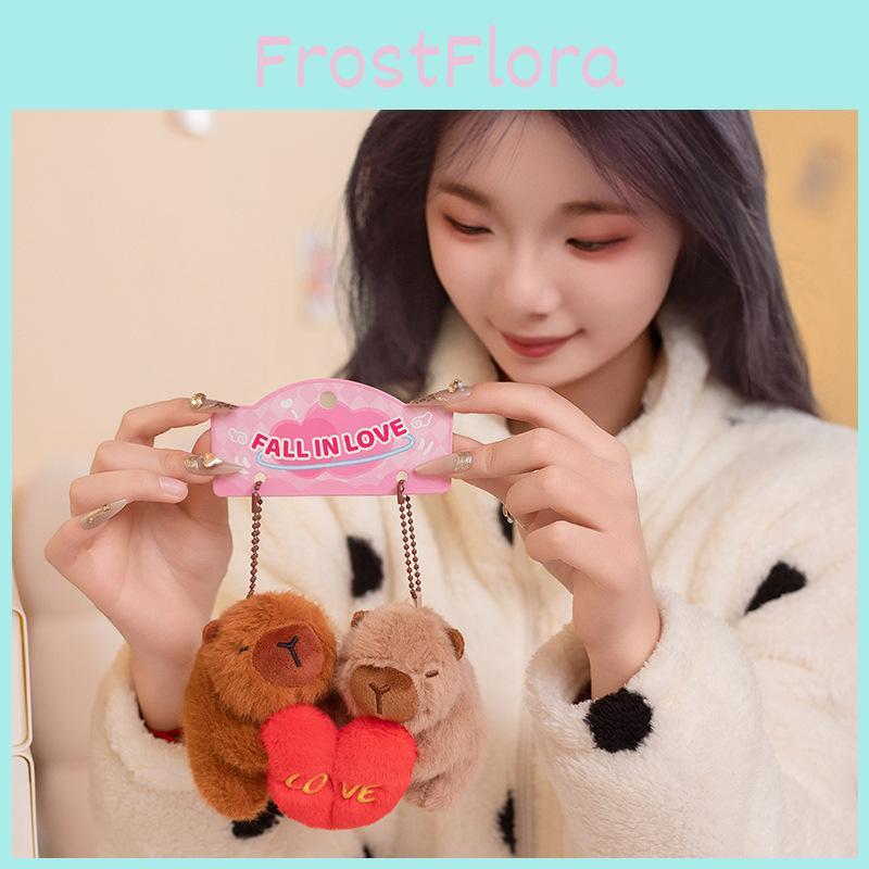 Sweet Capybara Plush Keychain Cute Love Heart Design Soft Plush Keyring For Gifts
