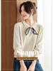 Women's Elegant Autumn Lapel Knitted Sweater, Fake Two-Piece Loose Top