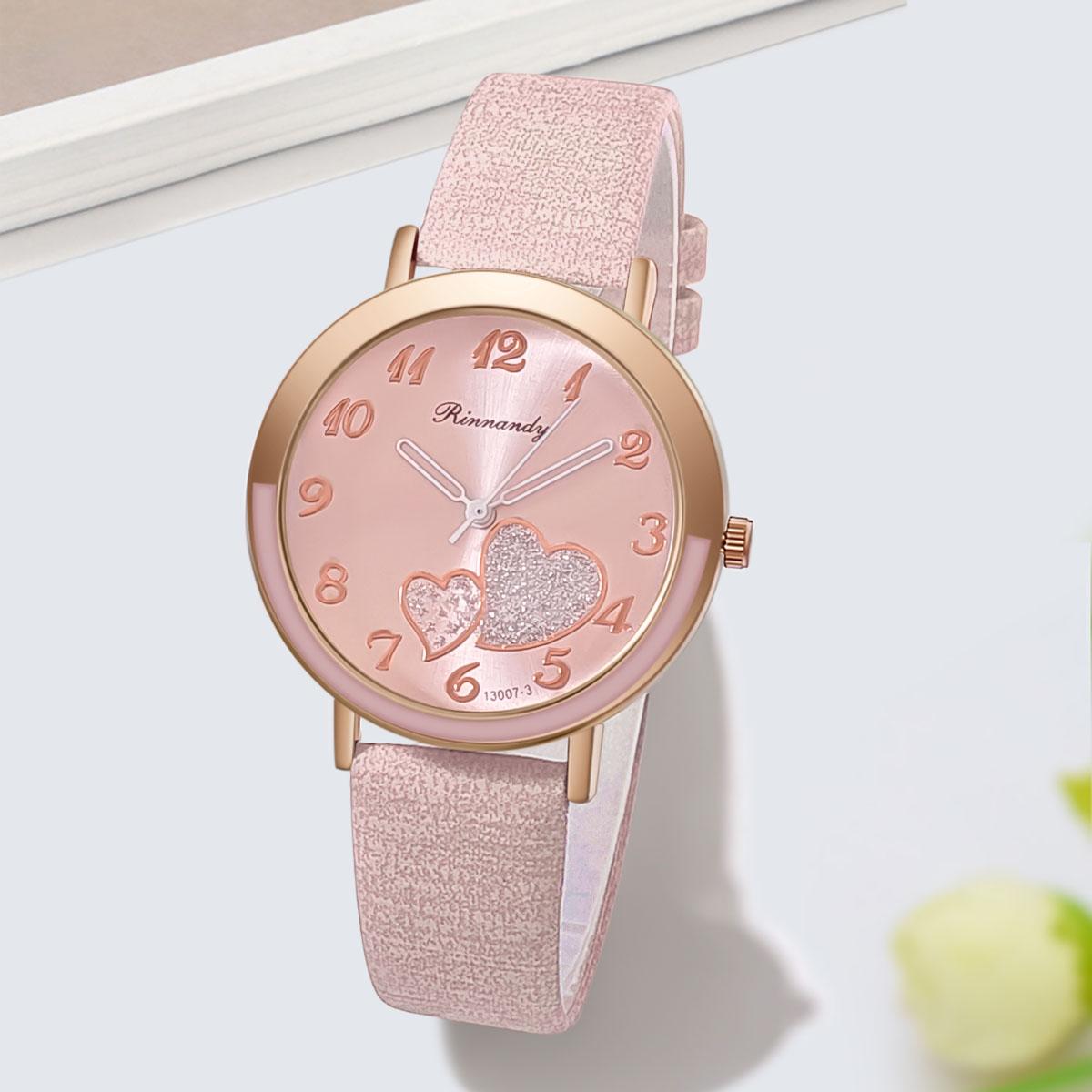 

Women Heart Quartz Wristwatch Pu Leather Watches Clock Pointer Watch