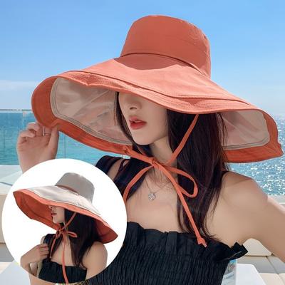 Autumn and Winter Versatile Hat Women's Oversized Brim Showing Face Small Bucket Hat Double-sided Can Wear Beach Hat