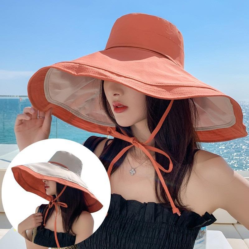 Autumn and winter versatile hat women's oversized brim showing face small bucket hat double-sided can wear beach hat