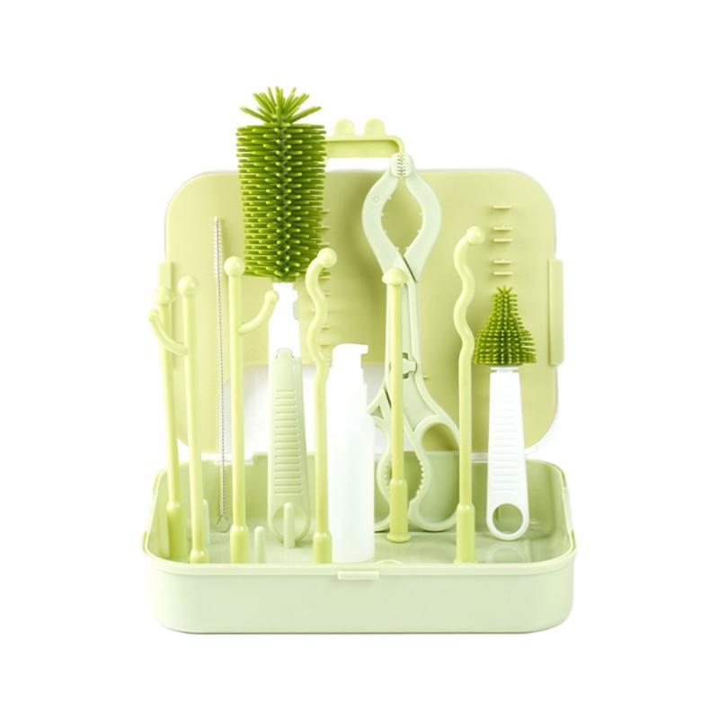 

Baby Bottle Cleaner Kit Bottle Cleaning Tool for Home Travel Baby Bottle Brush Set with Brush Empty Bottle Drying Rack зелений