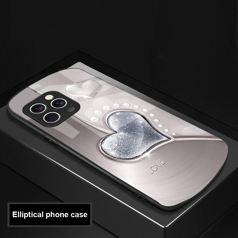 Gradient Love Silver For IPhone 16 Pro Max 15 Pro 14 13 12 Mini 11 XS Max XR 7 8 Plu SE 2022 Elliptical Glass Phone Case