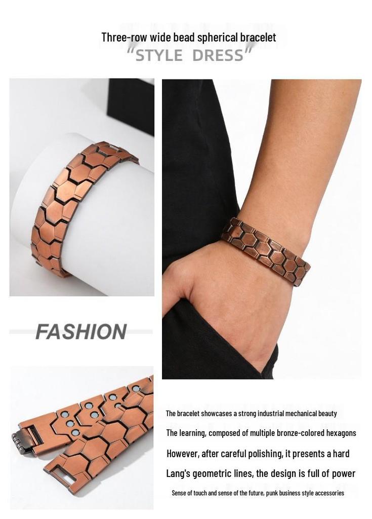 Men's Wide Spherical Hexagonal Magnetic Bracelet – Detachable, Three-Row, Four-in-One Wrist Ornament
