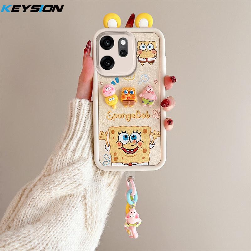 KEYSION Cute Ear 3D Cartoon Case for OPPO Reno14 F 5G with Bracelet Soft Silicone Shockproof Phone Cover for OPPO Reno 14F 5G