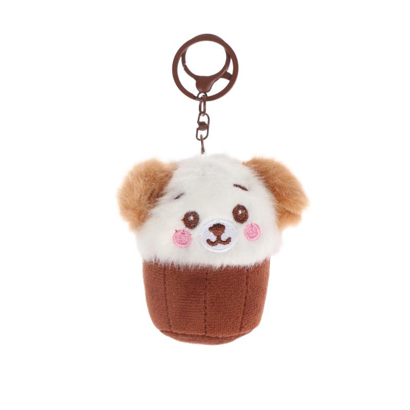 Cute Teacup Dog Plush Keyring Mini Fluffy Soft Stuffed Doll Hanging Pendant for Key Handbag Travel Use