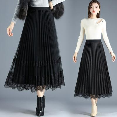 Mesh Skirt Women Wear Gauze Skirt On Both Sides, Pleated Skirt, Lace Long Skirt, Large Skirt, All-match Elegant Pleated Skirt
