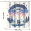 Retro Sci-Fi Ufo & Raccoon Shower Curtain - Whimsical Space Theme, Digital Print, Includes Hooks, Machine Washable