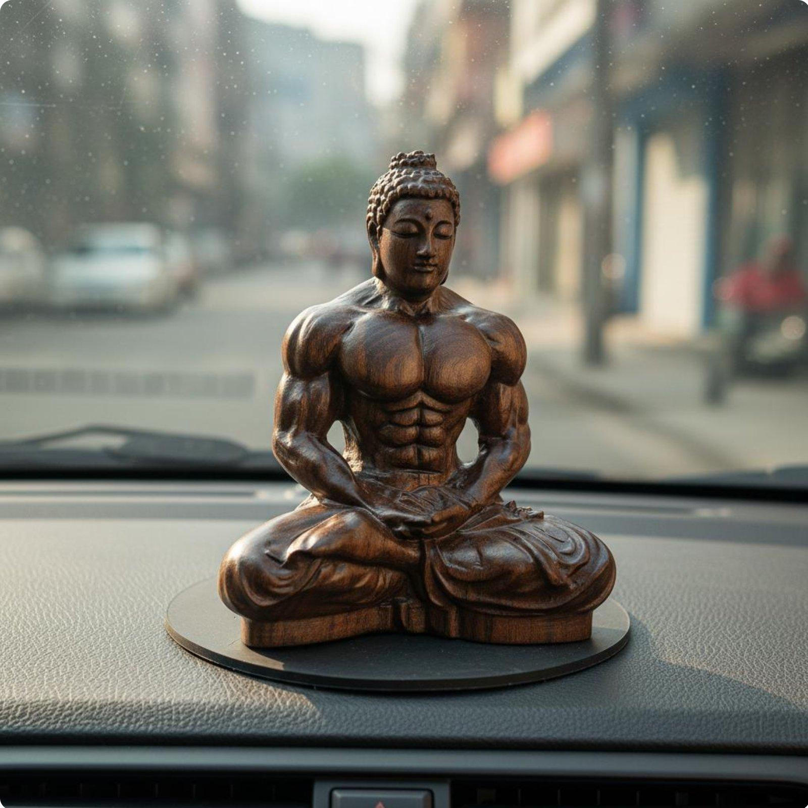 Ebony Wood Carved Buddha Creative Design Muscular Statue Humorous Decor Wooden Sculpture for 8-7-4cm Ebony