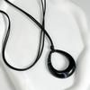 Ingemark Vintage Hollow Out Big Water Drop Pendant Necklace For Women Personality Black Leather Wax Thread Rope Choker Jewelry