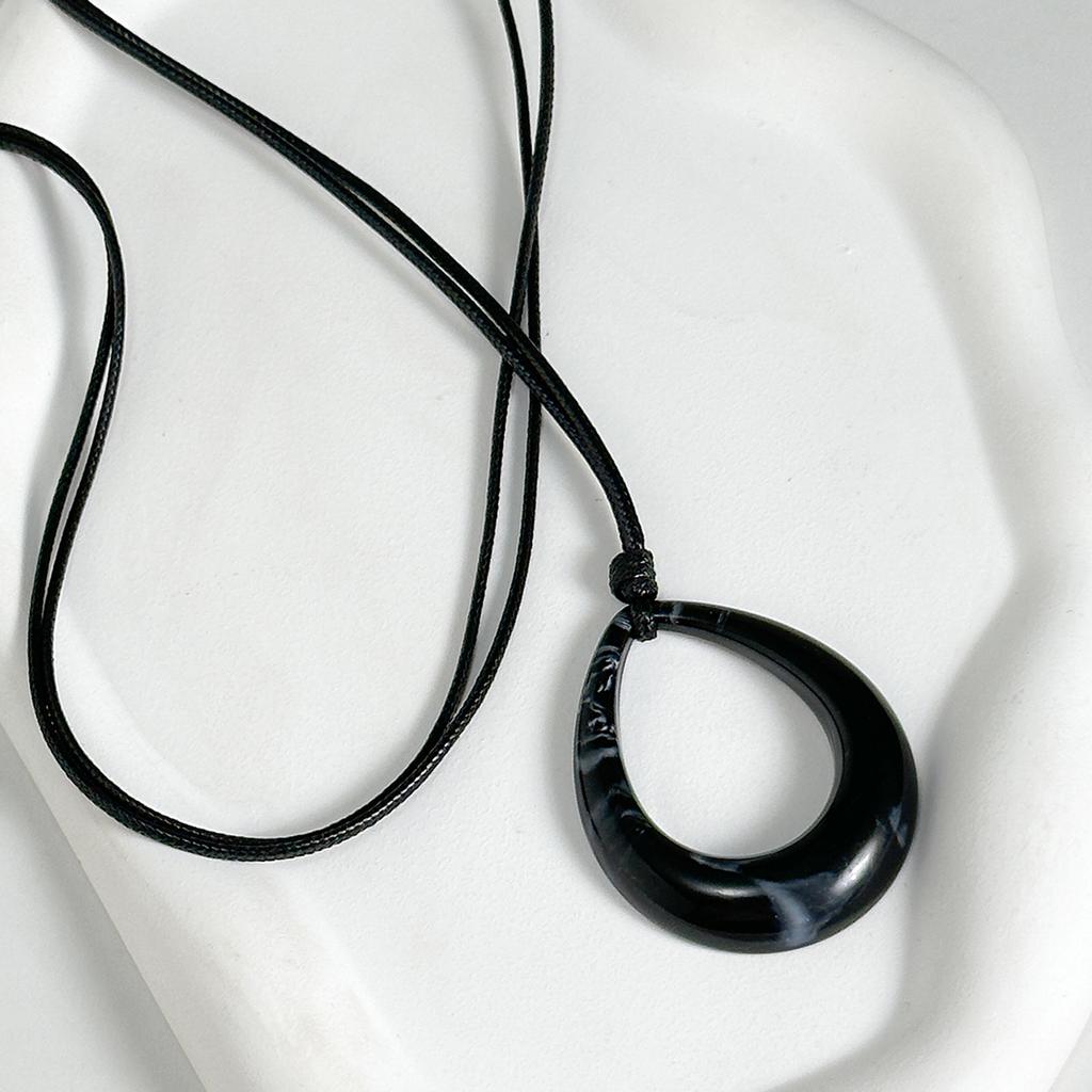 Ingemark Vintage Hollow Out Big Water Drop Pendant Necklace For Women Personality Black Leather Wax Thread Rope Choker Jewelry