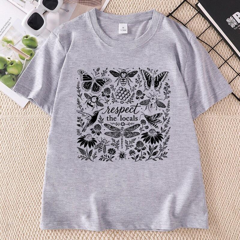 Respect The Locals TShirt for Unisex Unisex Save The Bees Tee Nature Lover Butterfly Gardener Printed T Shirts Unisex Clothing