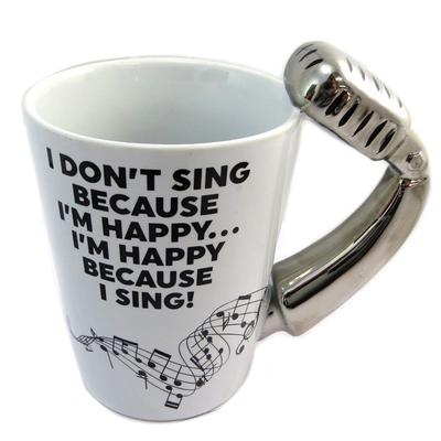 [P4179] - Keramický hrnek 'Musicology' stříbřitě bílý (Mikro) - 13,5x12,5 cm