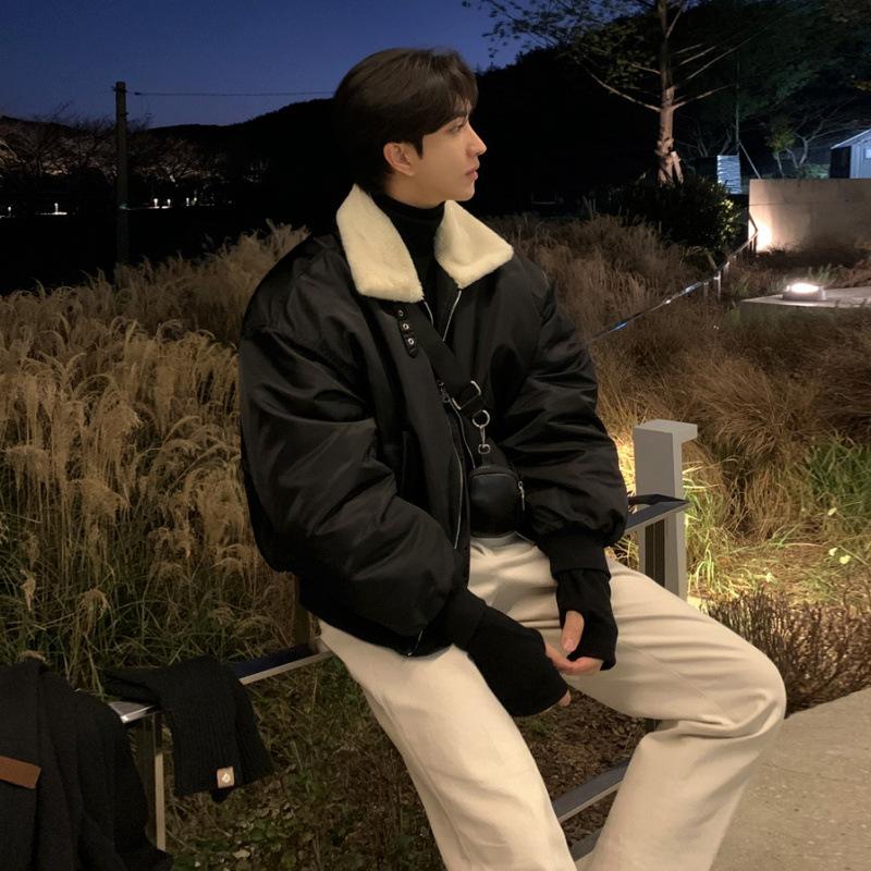 

Хлопковое пальто с лацканами Мужское Зимнее Свободное Теплое Пальто из Овечьей Шерсти в Корейском Стиле Модное Красивое Хлопковое Пальто M