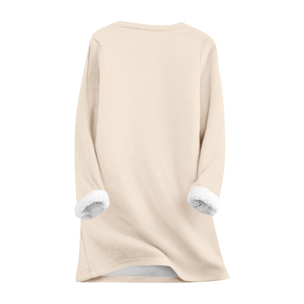 Women's Round Neck Top Printing Thickened Plush Cashmere Warm Long Top