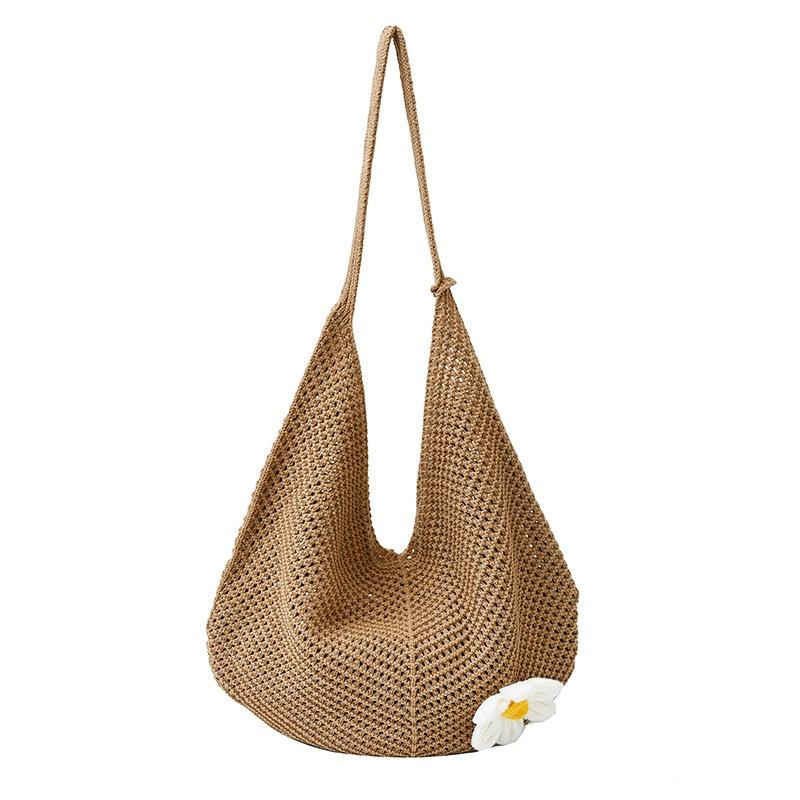 Large Capacity Woven Underarm Bag Women's New Vacation Beach Bag Knitted Hollow Shoulder Bag Tote Bag