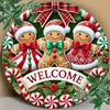 Festive Gingerbread Man Metal Wall Art, Christmas Round Sign for Home Kitchen Porch Decoration, 2D Flat Holiday Gingerbread Cookie Decor