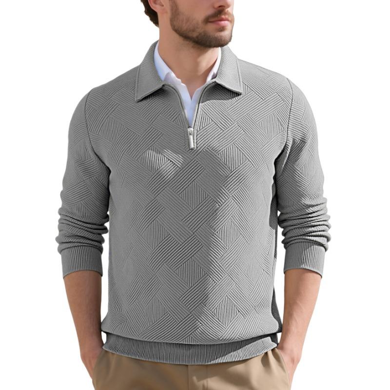 Men S European Size Jacquard Long Sleeve Turn Down Collar Casual Sweatshirt