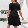 Plus Size V-neck Waisted A-line Skirt Twisted Knit Solid Colour Short Skirt T-shirt Dress Dress Dress