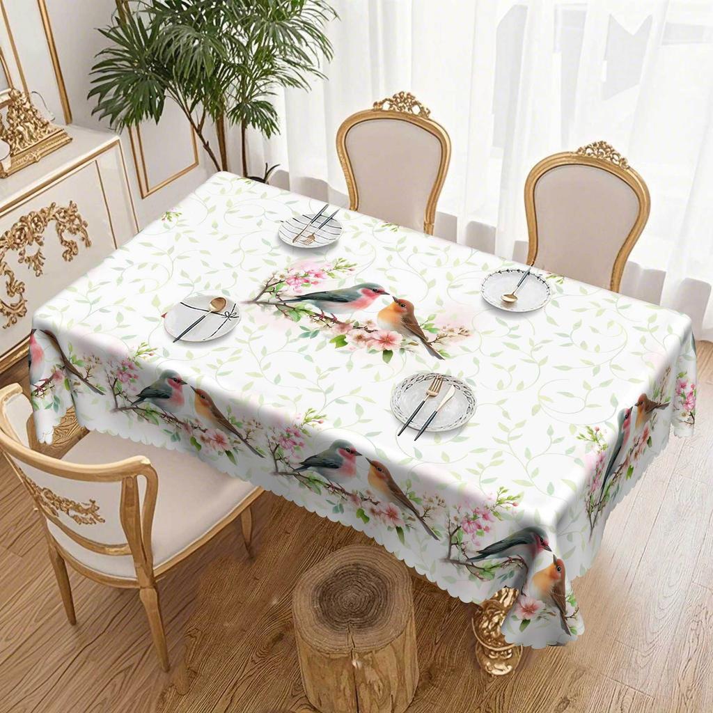 Spring And Summer Four Seasons Fresh Pastoral Flower And Bird Tablecloth, Round Dining Table Cloth, Restaurant Decorative Cloth Cherry Blossom Bird